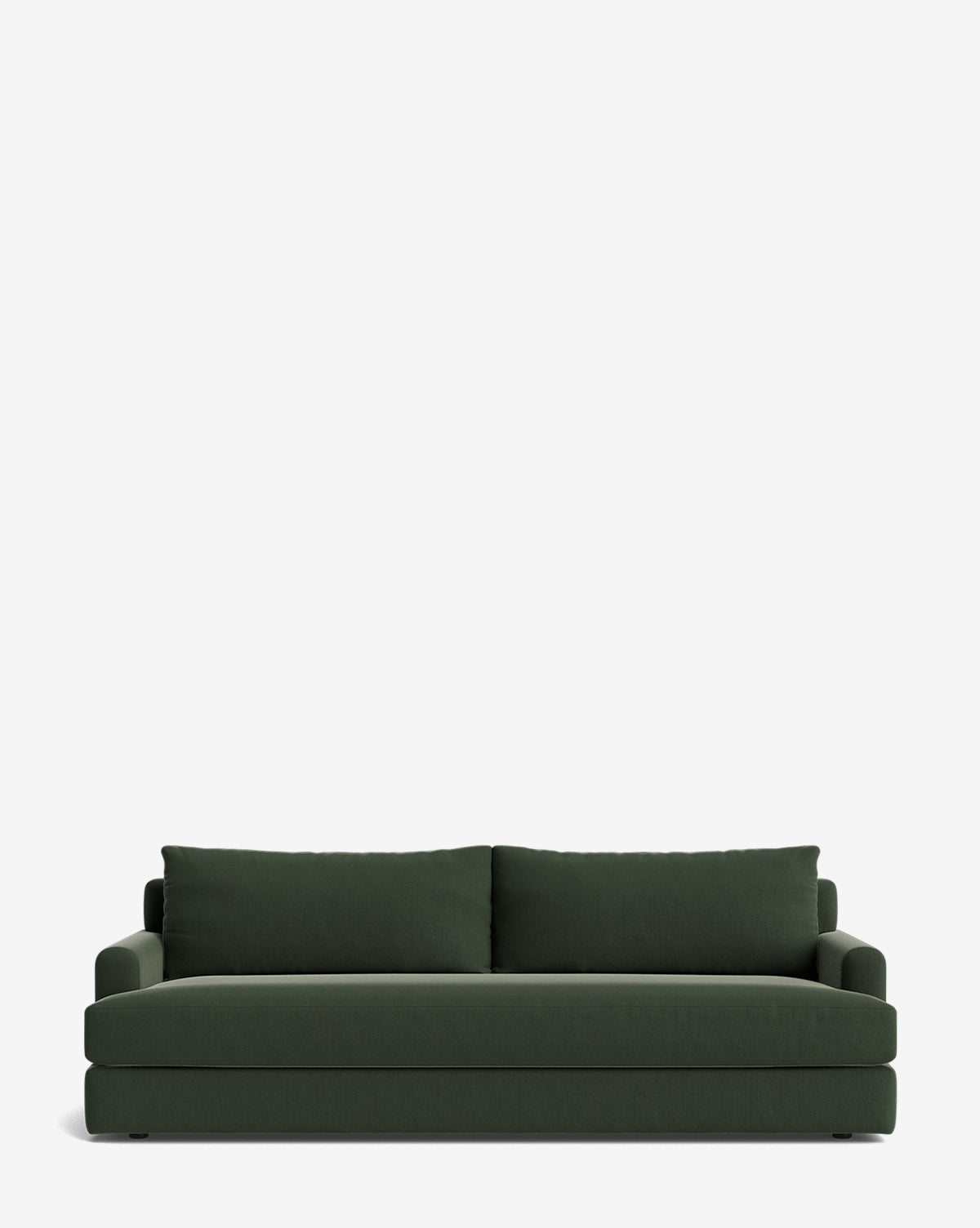 The Winthrop Sofa 90 is a modern dark green made-to-order sofa featuring two large back cushions and wide armrests, shown against a plain white background, by McGee & Co.