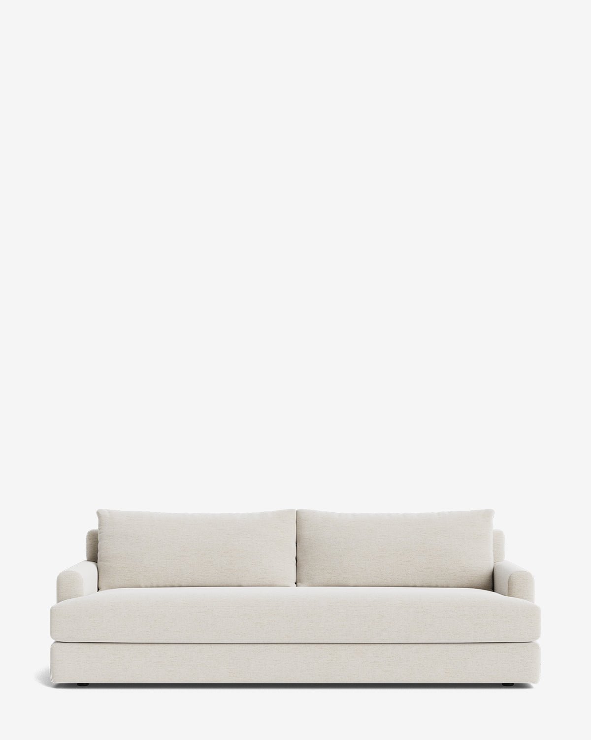 A modern, light beige Winthrop Sofa 90 with clean lines, two back cushions, and wide armrests is set against a plain white background. This contemporary piece adds understated elegance to any space, by McGee & Co.