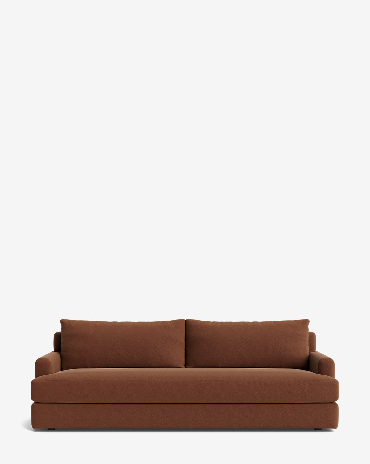A modern brown Winthrop Sofa 90 with two large seat cushions and matching backrest pillows, set against a plain white background—ideal for any contemporary space, by McGee & Co.