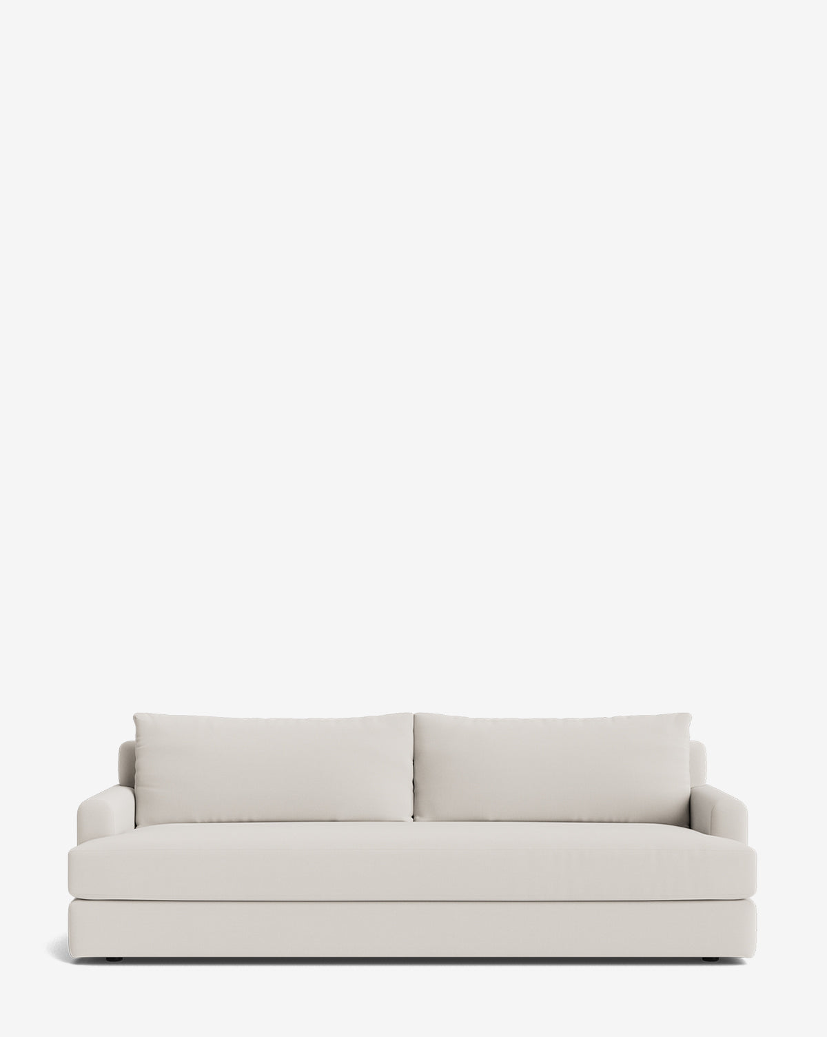The Winthrop Sofa 90 features a modern design with light beige upholstery, two large back cushions, and simple straight arms, shown against a plain white background—ideal for contemporary interiors, by McGee & Co.