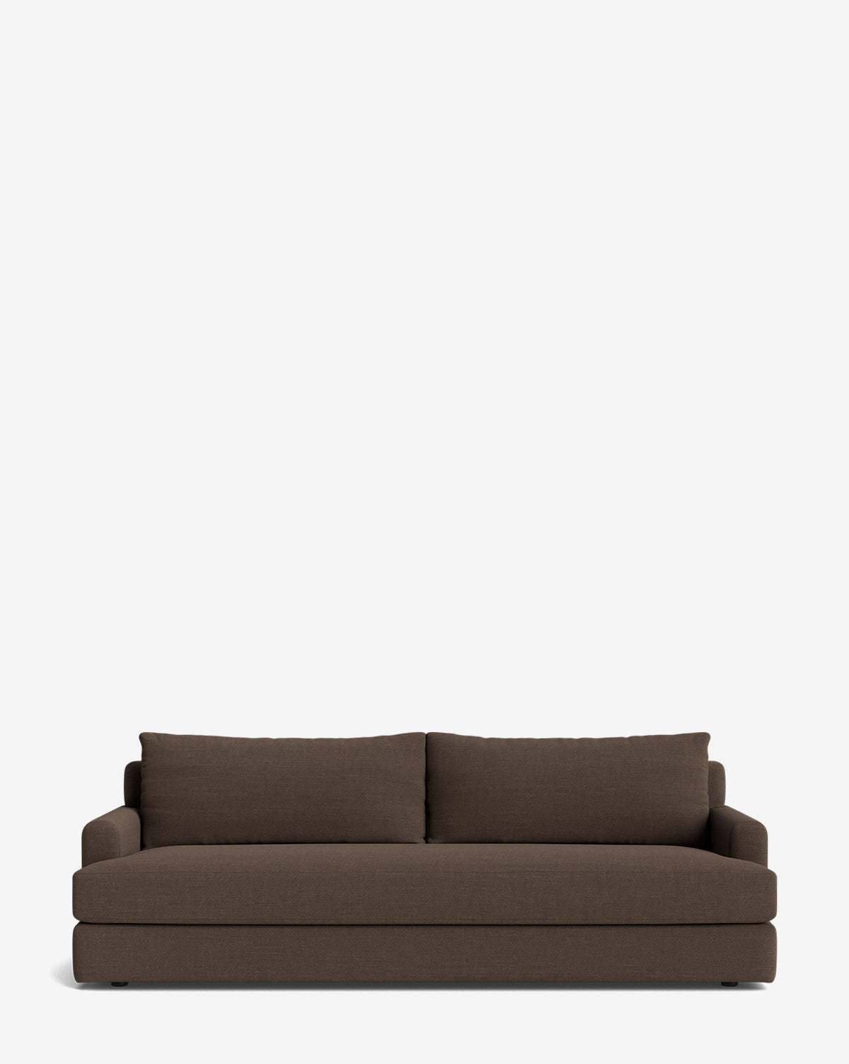 The Winthrop Sofa 90 is a modern, dark brown upholstered sofa with two seat cushions and two large backrest pillows, shown against a plain white background. This contemporary piece adds style and comfort to any living space by McGee & Co.