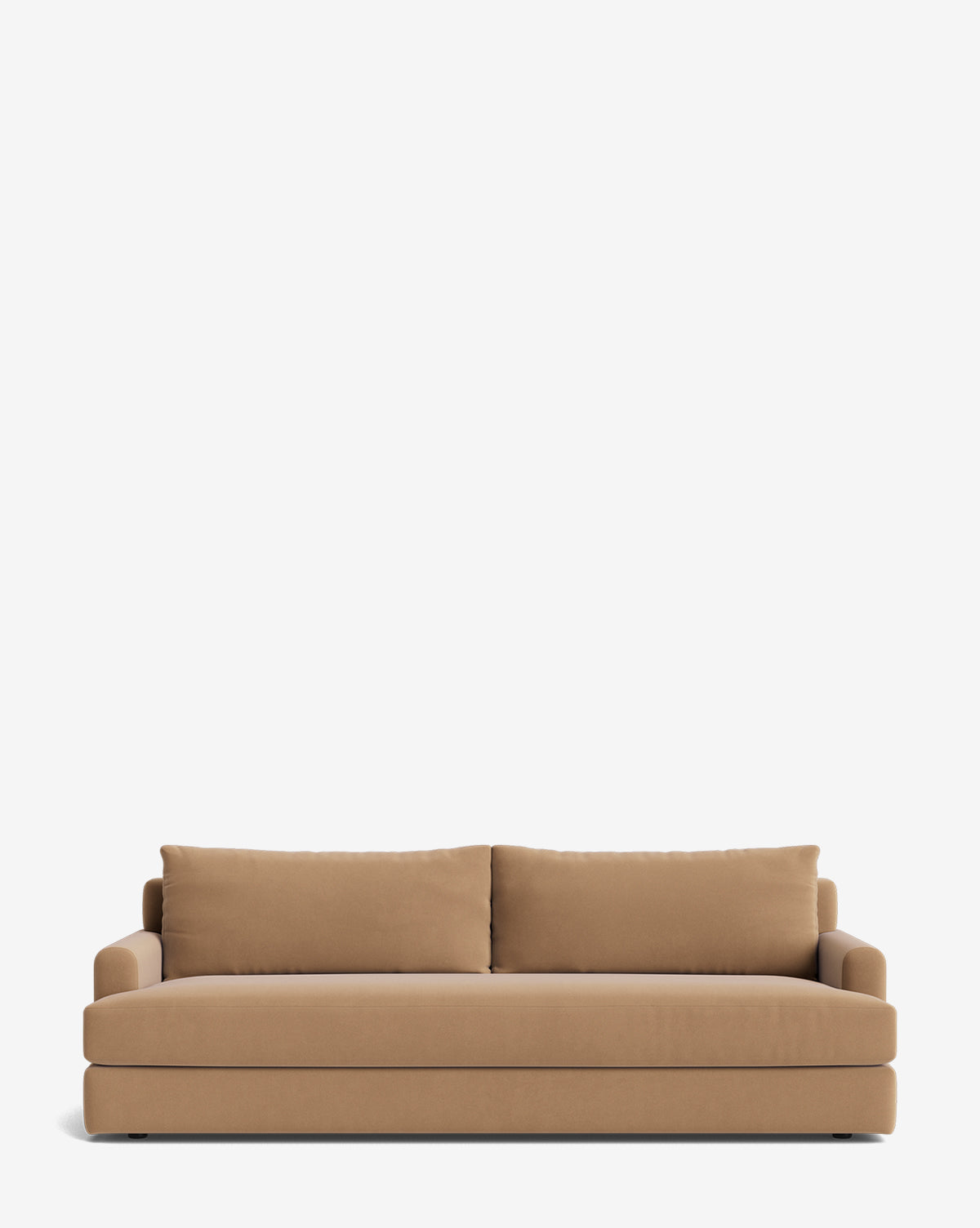 The Winthrop Sofa 90 is a modern, tan, made-to-order sofa featuring two large back cushions and low straight arms, shown against a plain white background by McGee & Co.