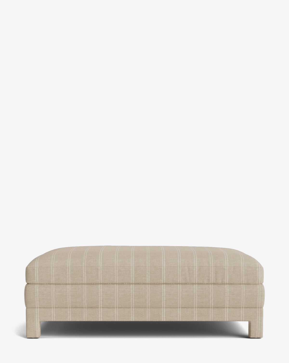 The Appoline Ottoman, with its modern rectangular design, is upholstered in beige fabric featuring subtle vertical white stripes and displayed against a plain white background, by McGee & Co.