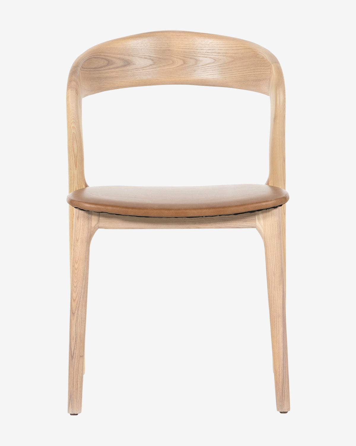 The Lucinda Dining Chair showcases a minimalist Scandinavian design with a curved backrest and smooth, rounded seat in a light wood finish, offering both style and comfort against a plain white background by McGee & Co.