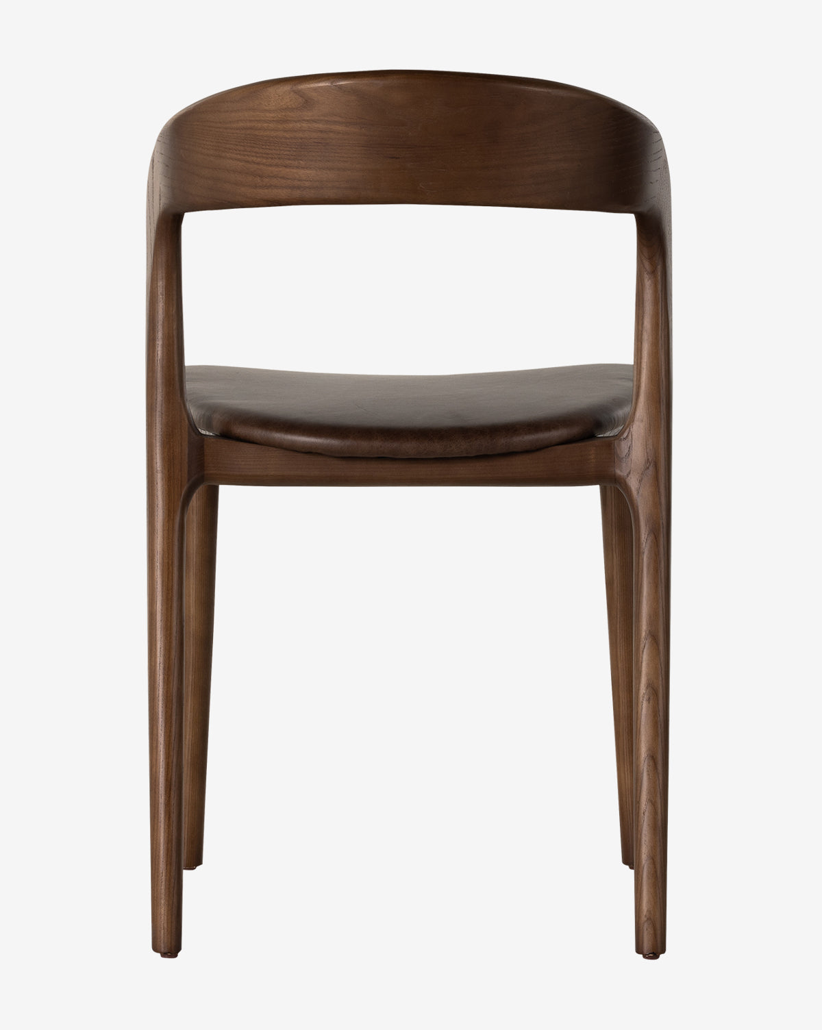 The Lucinda Dining Chair features a dark wood finish, curved backrest, and smooth rounded seat in elegant Scandinavian style, shown from the back against a white background by McGee & Co.