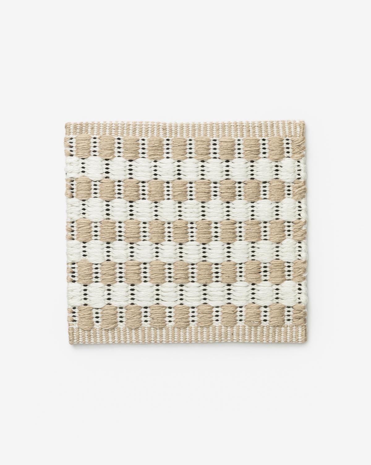 The Granada Handwoven Indoor/Outdoor Rug Swatch features alternating beige and white yarn in a checkered, textured pattern, reminiscent of a handwoven placemat, displayed on a white background by McGee & Co.