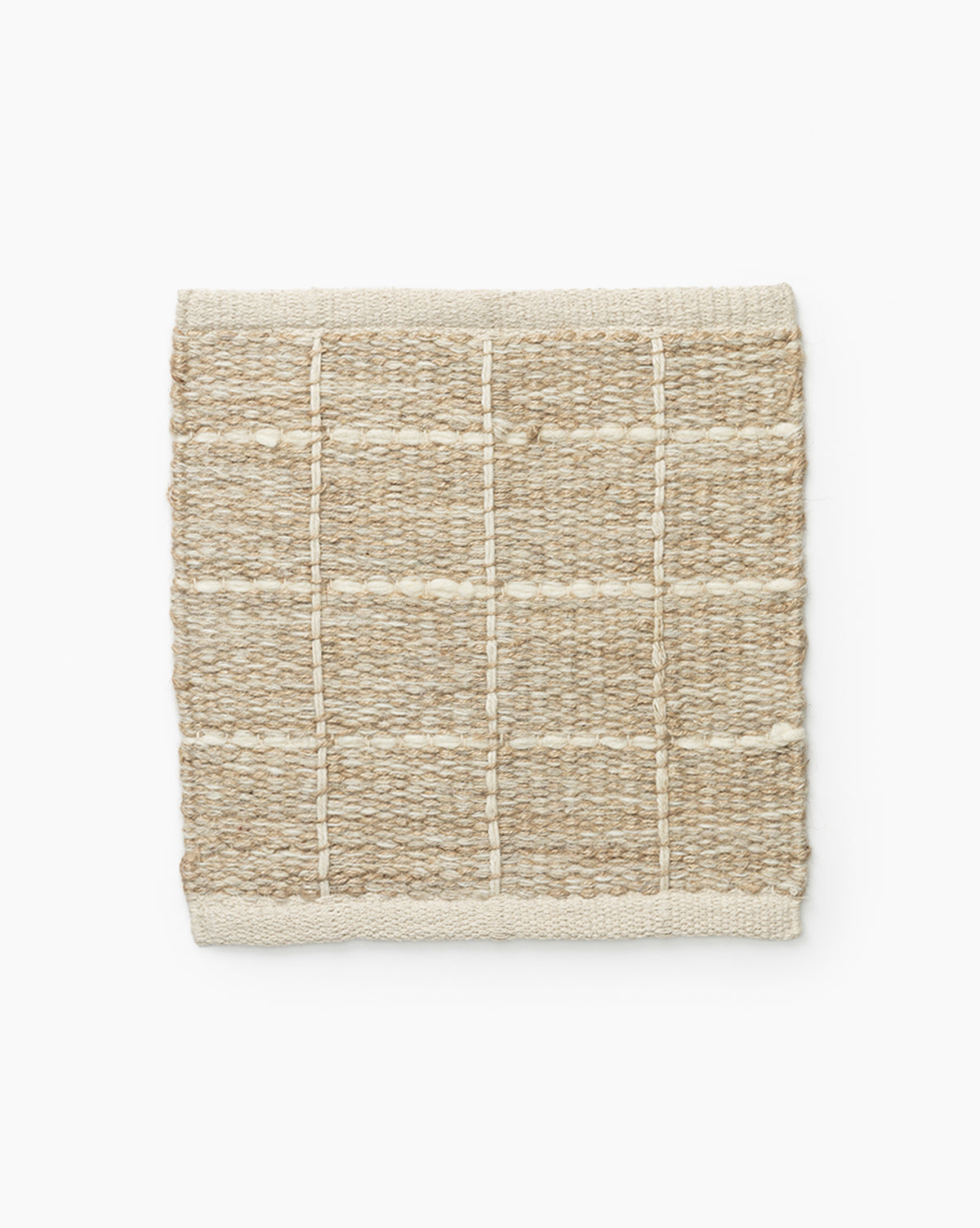 The Nellie Handwoven Jute Rug Swatch is a square swatch featuring a grid pattern of intersecting light and dark jute strands, shown on a plain white background, by McGee & Co.