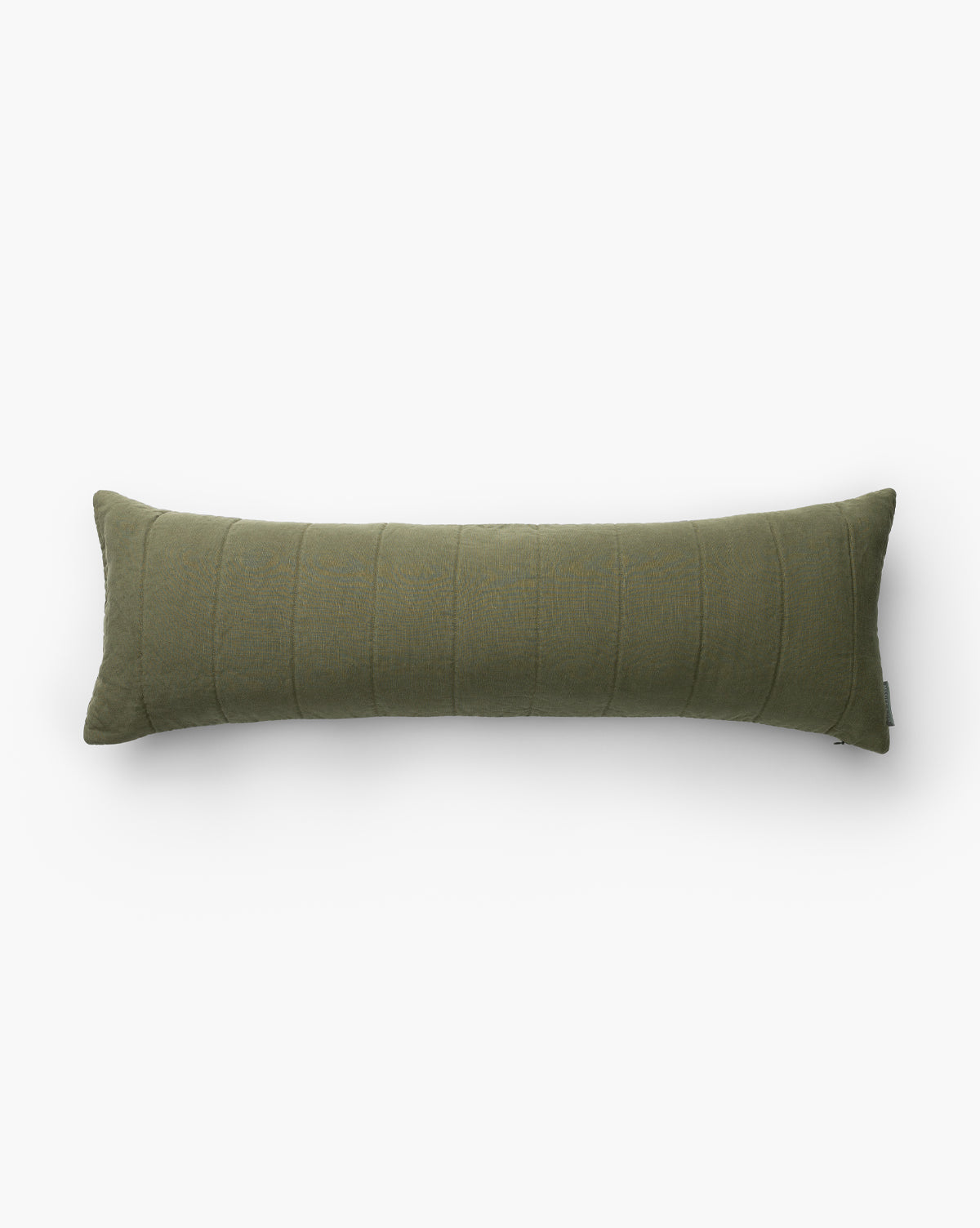 The Noah Channel Pillow Cover in olive green features subtle horizontal stitching for a refined, tufted look, displayed on a plain white background by McGee & Co.