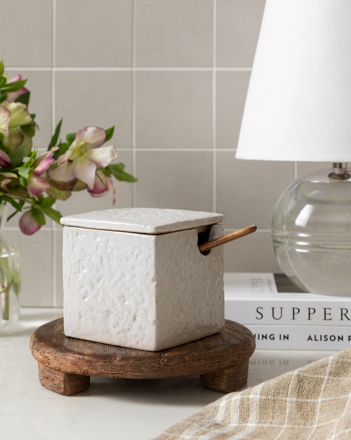 Stoneware Salt Cellar with Wooden Spoon