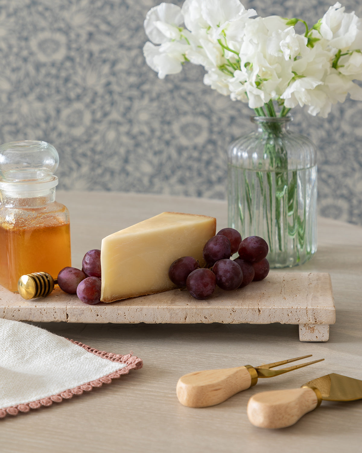 Beige Travertine Footed Serving Board