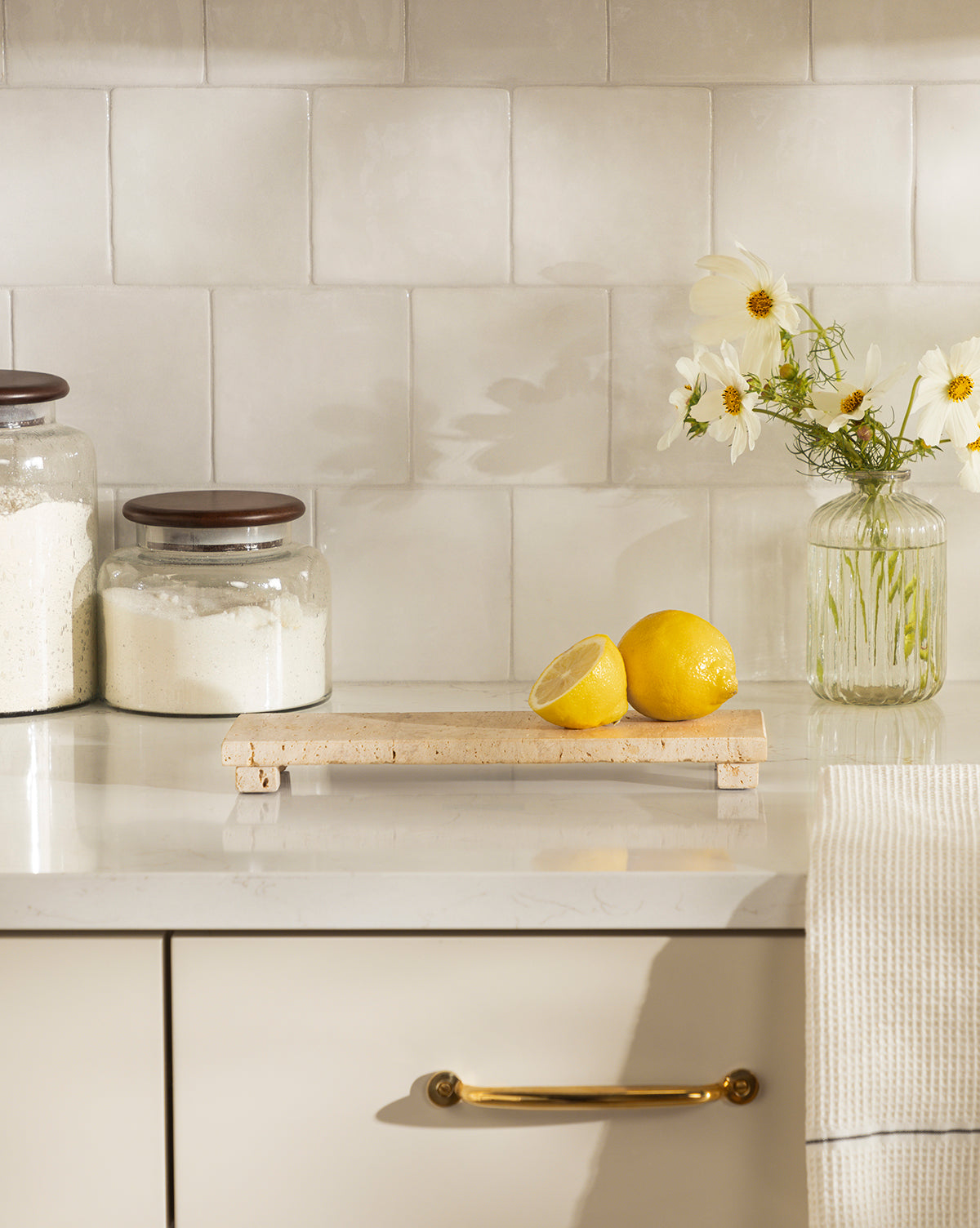 Beige Travertine Footed Serving Board