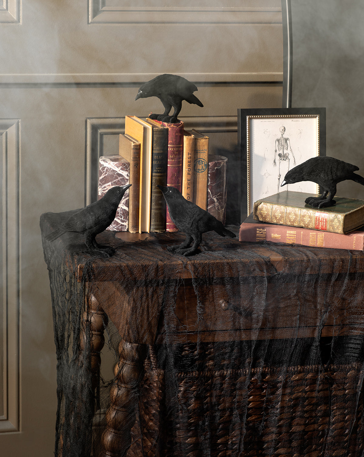 Flocked Resin Crow Statues (Set of 2)