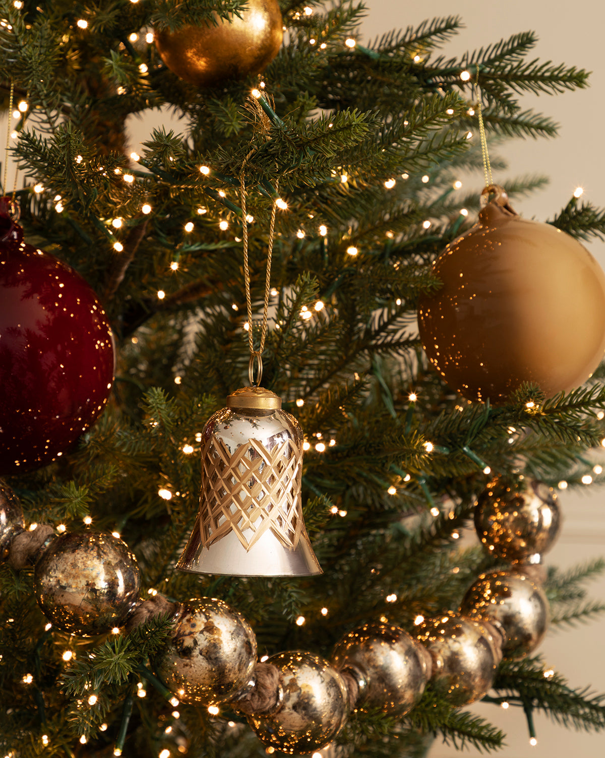 Hand-Painted Mercury Glass Bell Ornament