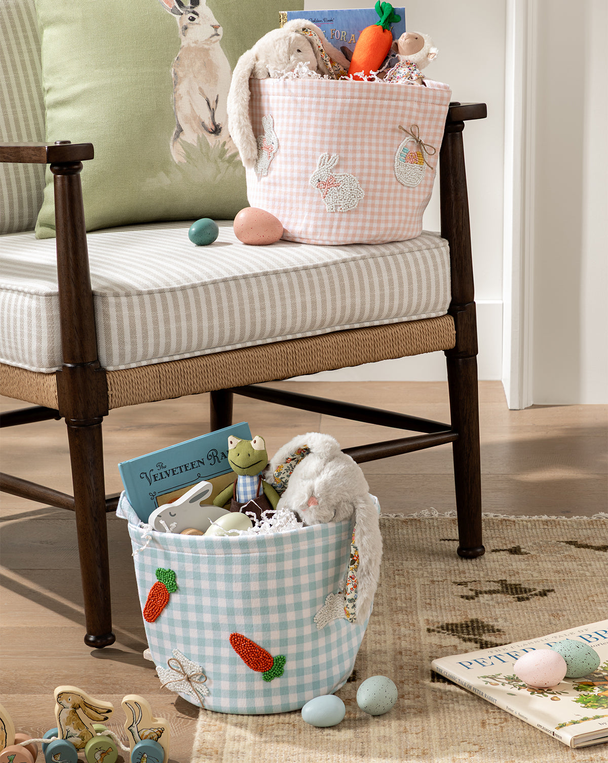 Plush Bunny with Floral Patterned Ears (Set of 2)