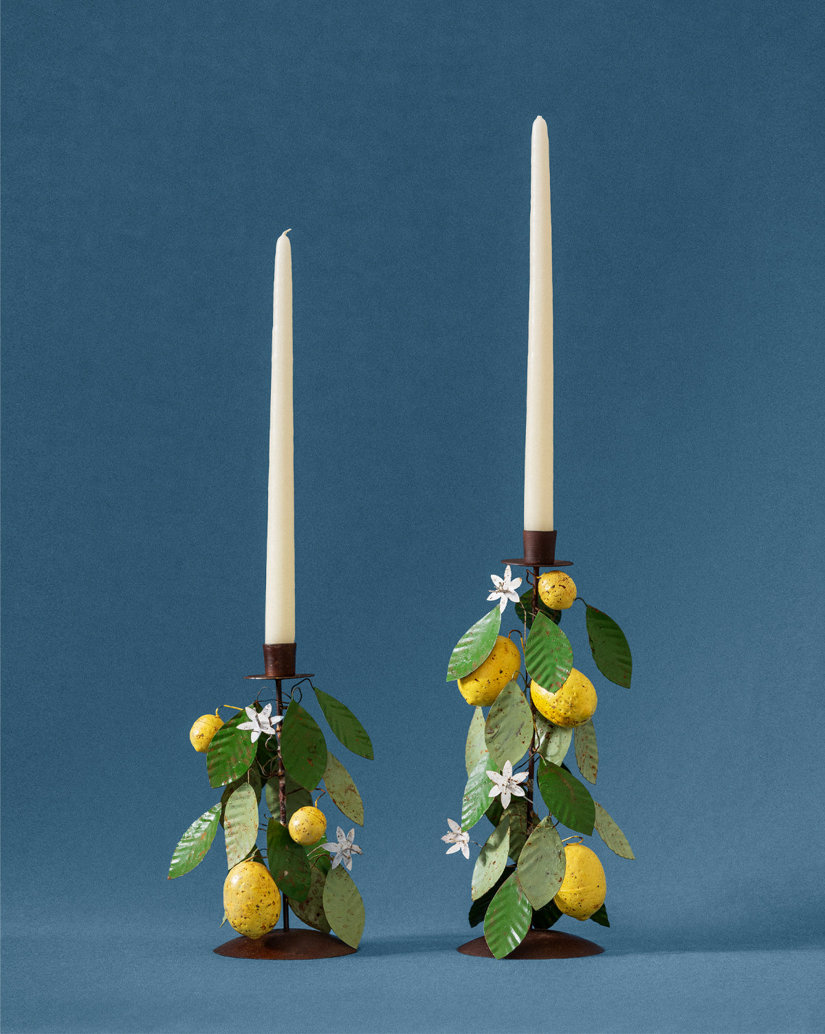Hand-Painted Toleware Taper Holders (Set of 2)