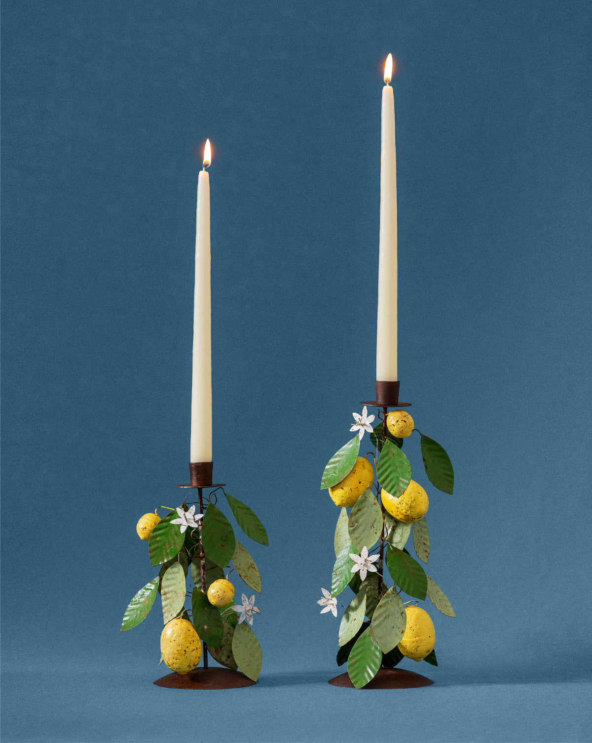 Hand-Painted Toleware Taper Holders (Set of 2)