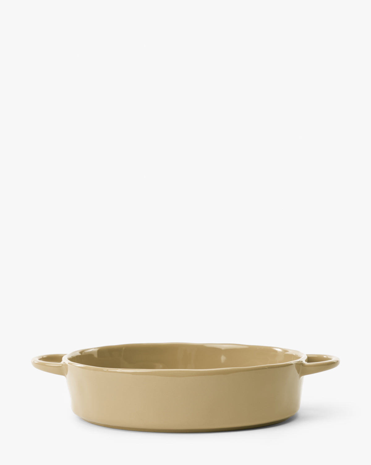 The 2 Quart Stoneware Baker (Set of 2) features a beige, round design with side handles, shown against a plain white background by McGee & Co.