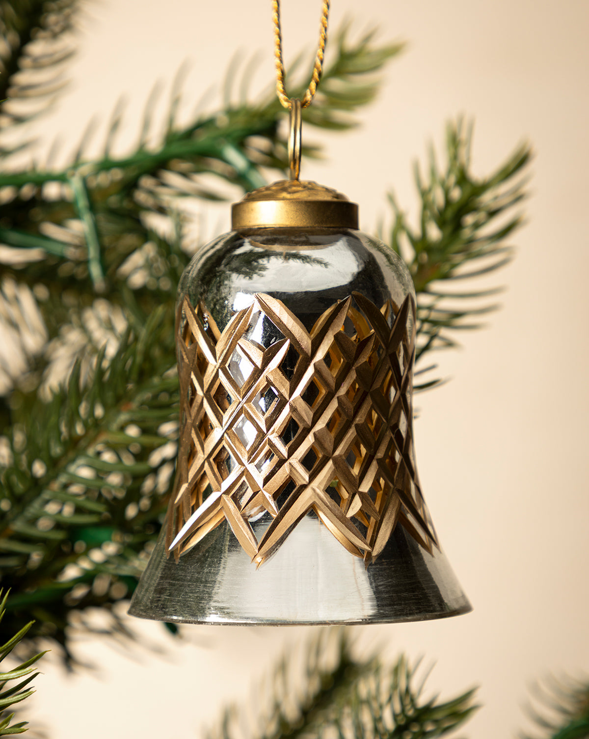 Hand-Painted Mercury Glass Bell Ornament