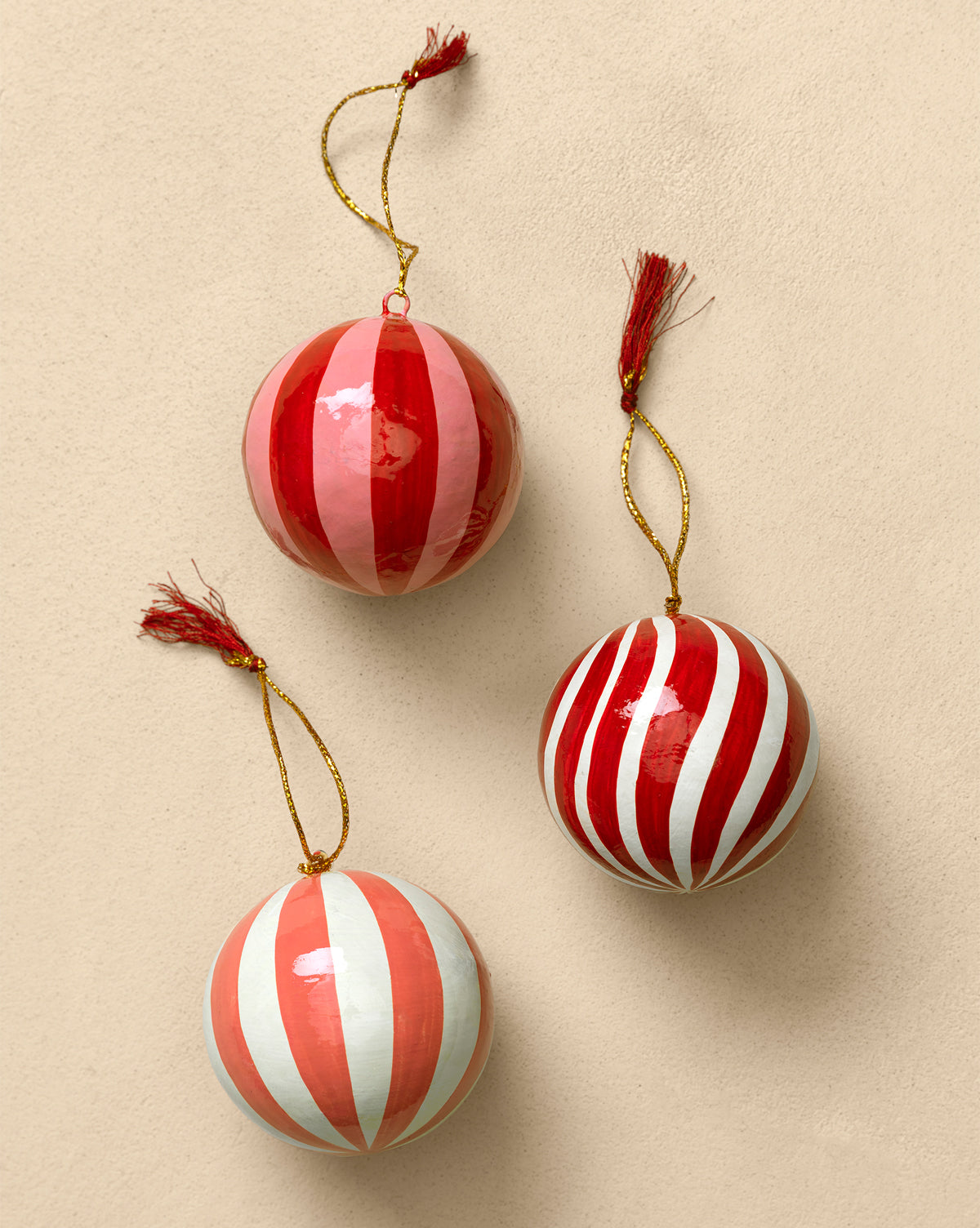 3" Hand-Painted Paper Mache Baubles with Tassel (Set of 3)