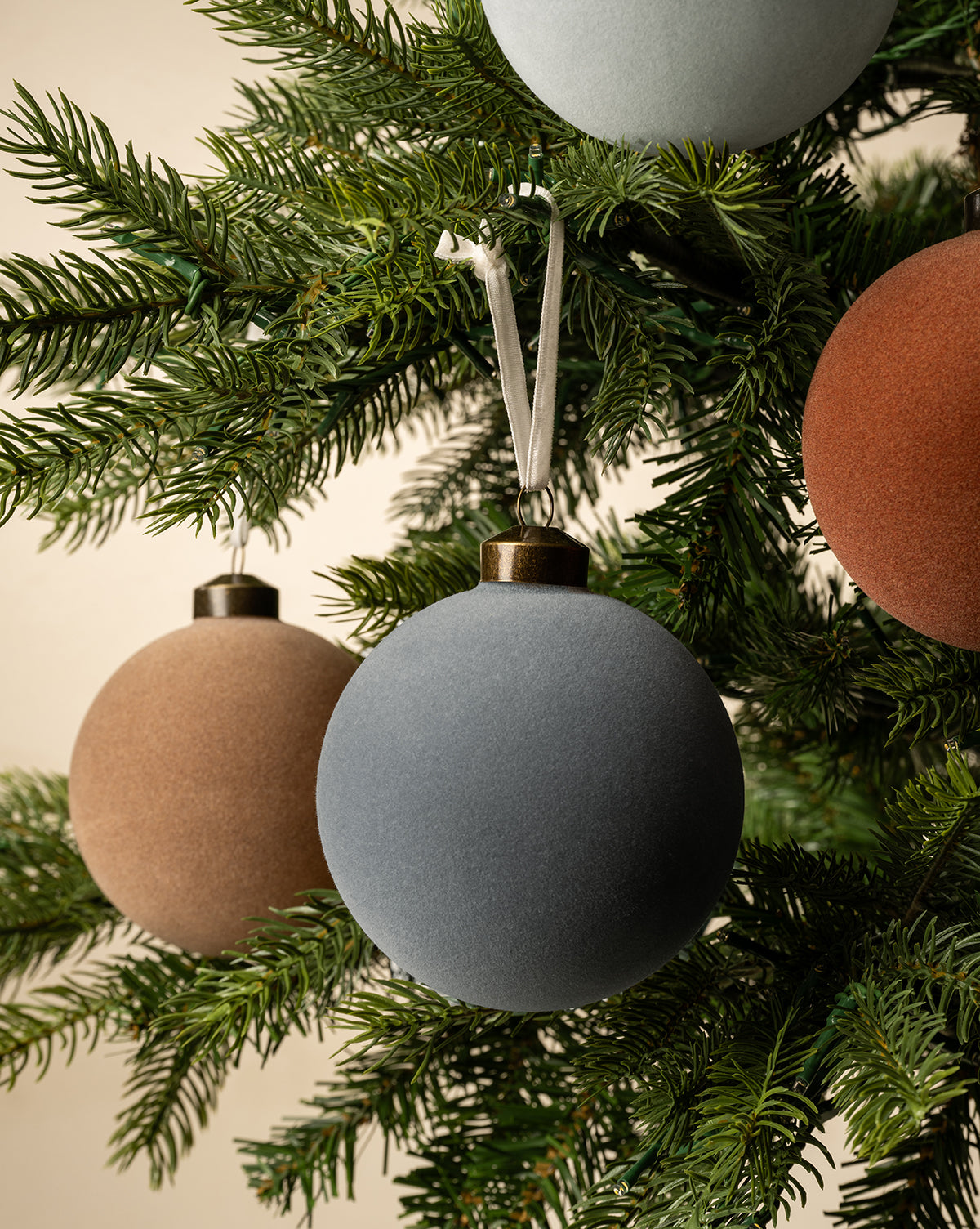 4" Assorted Flocked Baubles (Set of 4)