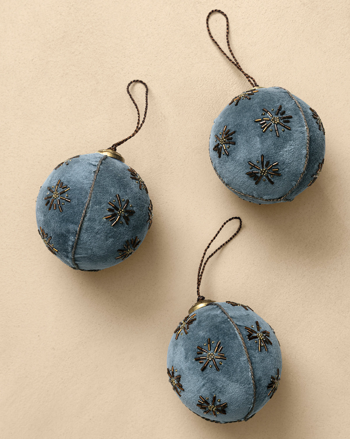 4" Embroidered Velvet Baubles (Set of 3)