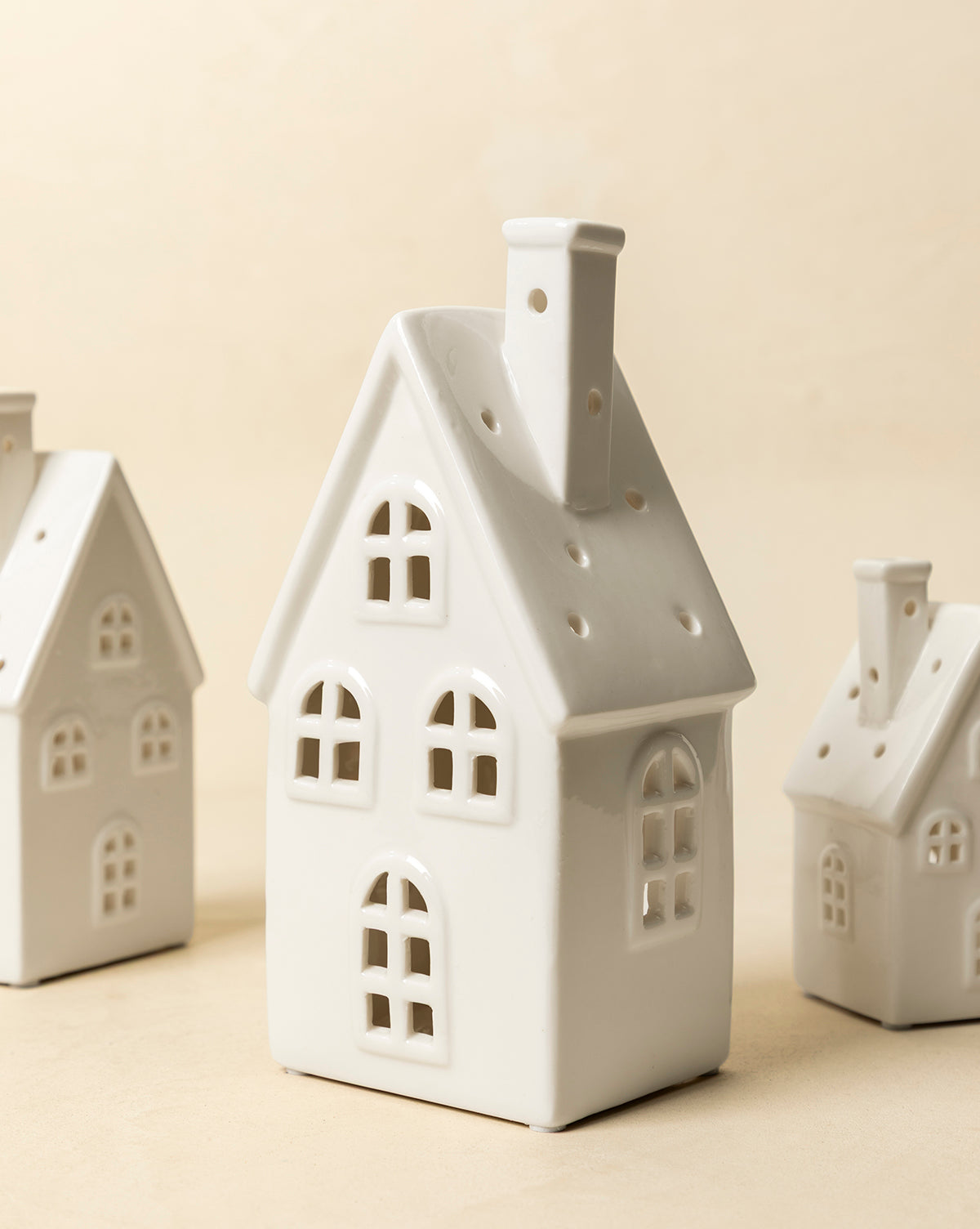 Ceramic Votive Houses (Set of 3)