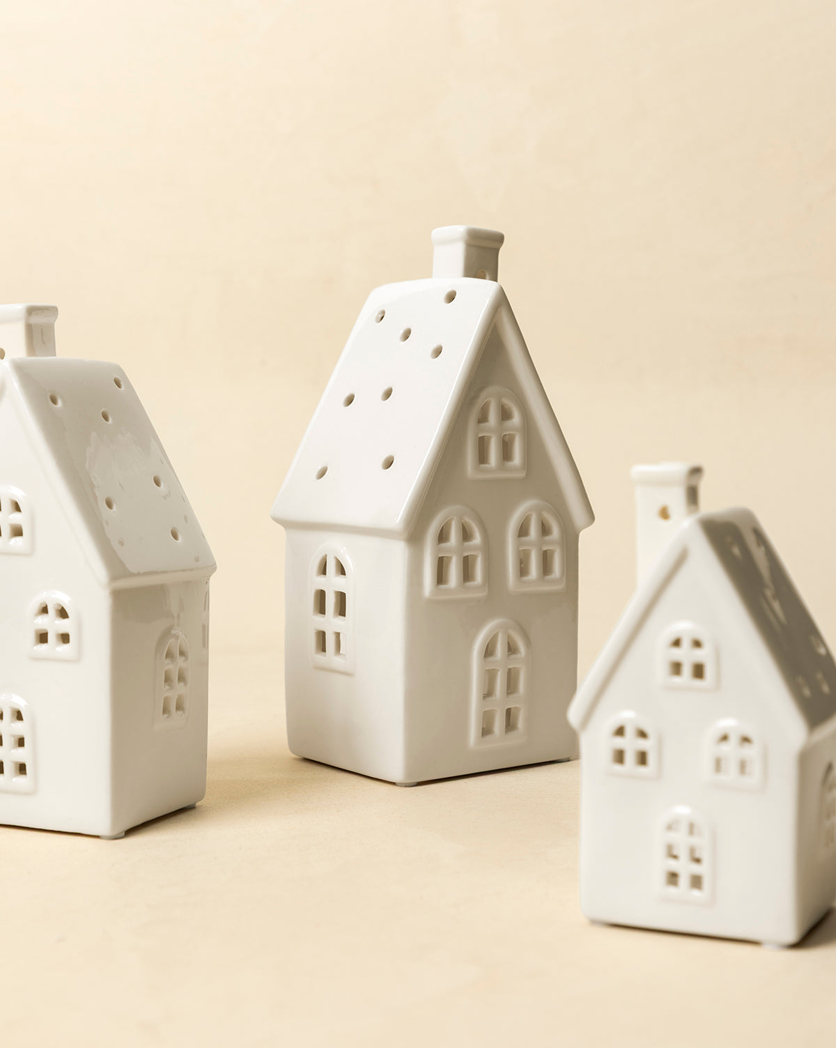 Ceramic Votive Houses (Set of 3)