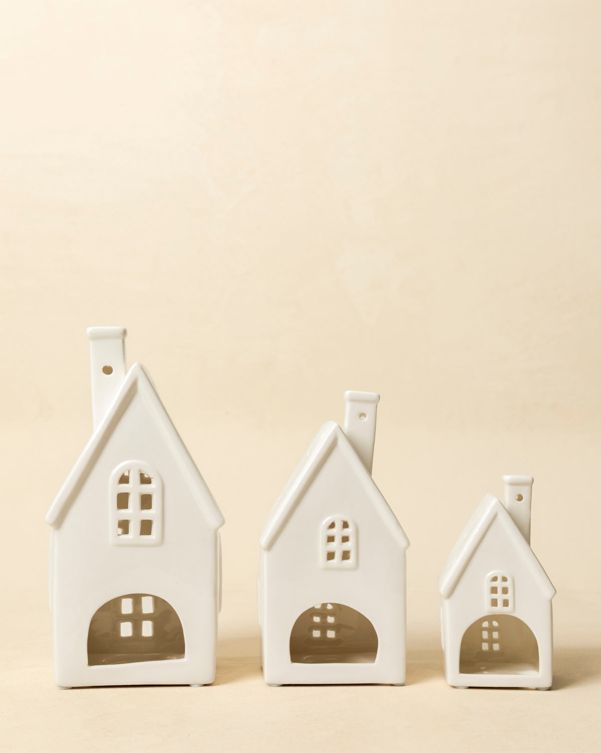 Ceramic Votive Houses (Set of 3)