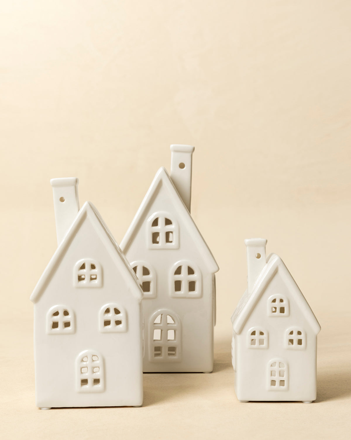 Ceramic Votive Houses (Set of 3)