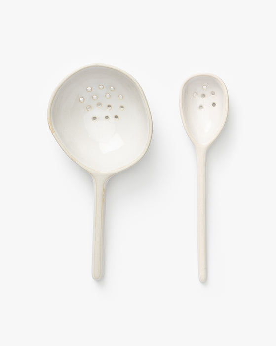 Cream Stoneware Strainer Spoon