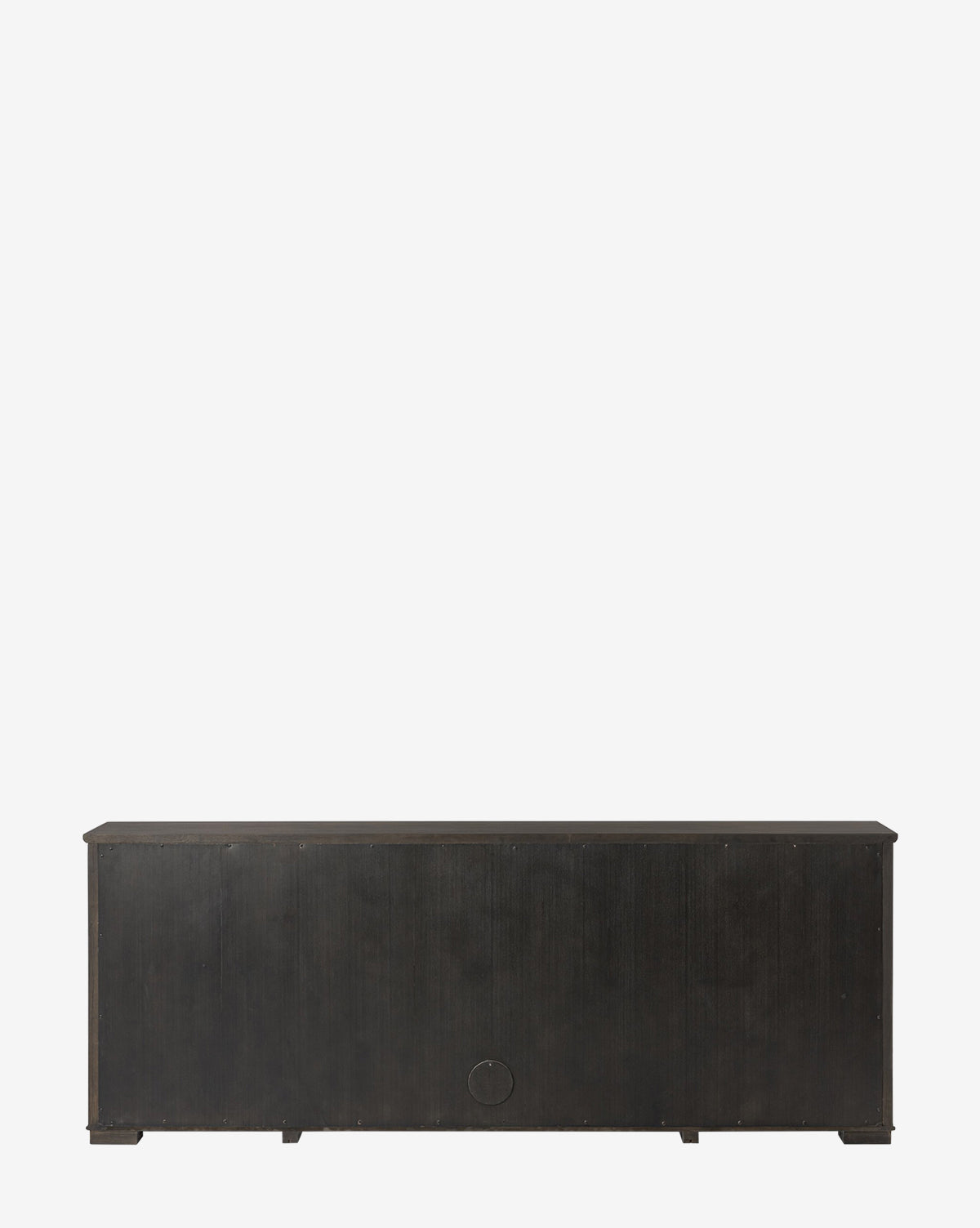 The Eldoria Oak Sideboard is a rectangular, dark wood piece with a flat top and sleek, handle-free design, showcasing modern deco style against a plain white background, by McGee & Co.
