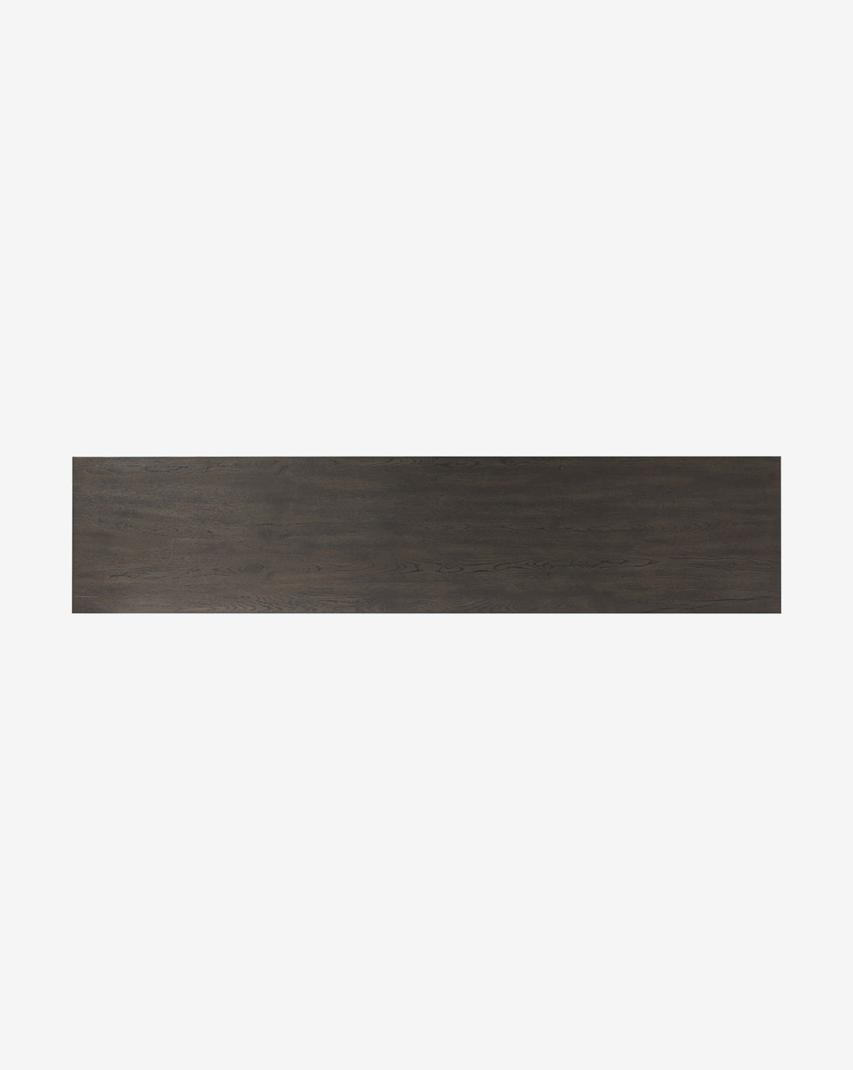 The Eldoria Oak Sideboard, a long and narrow rectangular piece in dark brown wood, reminiscent of modern deco furniture, is displayed against a white background, by McGee & Co.