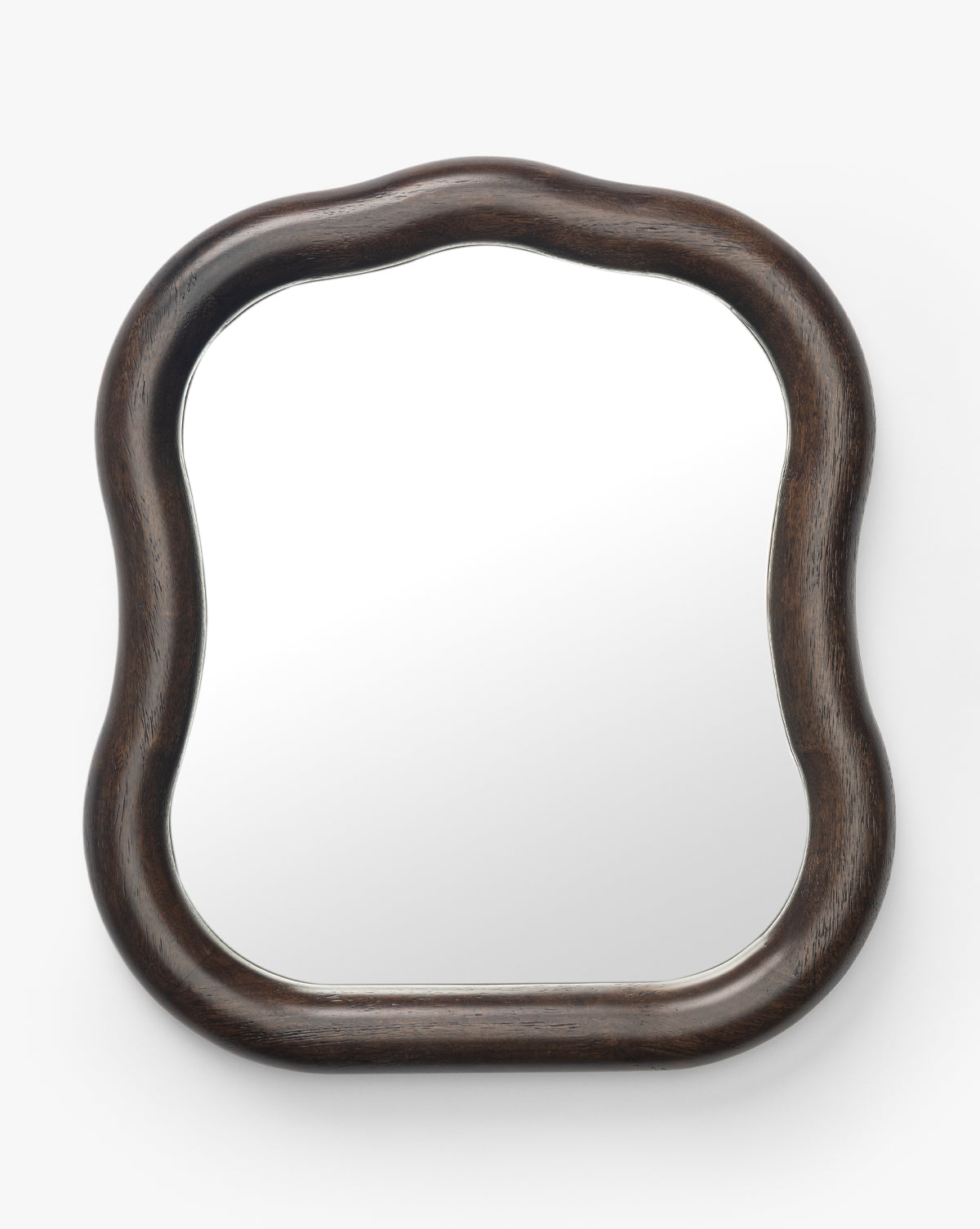 The Freya Shelf Mirror features a square wooden frame with a wavy dark finish, displayed against a plain white background—perfect for entryway decor or as a stylish shelf mirror, by McGee & Co.
