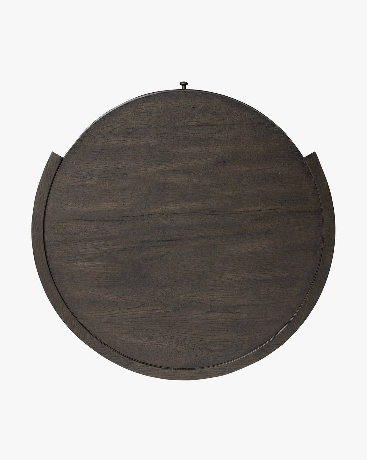 The Glenndon Oak Nightstand features a round, black-finished oak tabletop with subtle wood grain, two straight edges on opposite sides, and is shown from above on a white background—ideal as a modern bedside table, by McGee & Co.