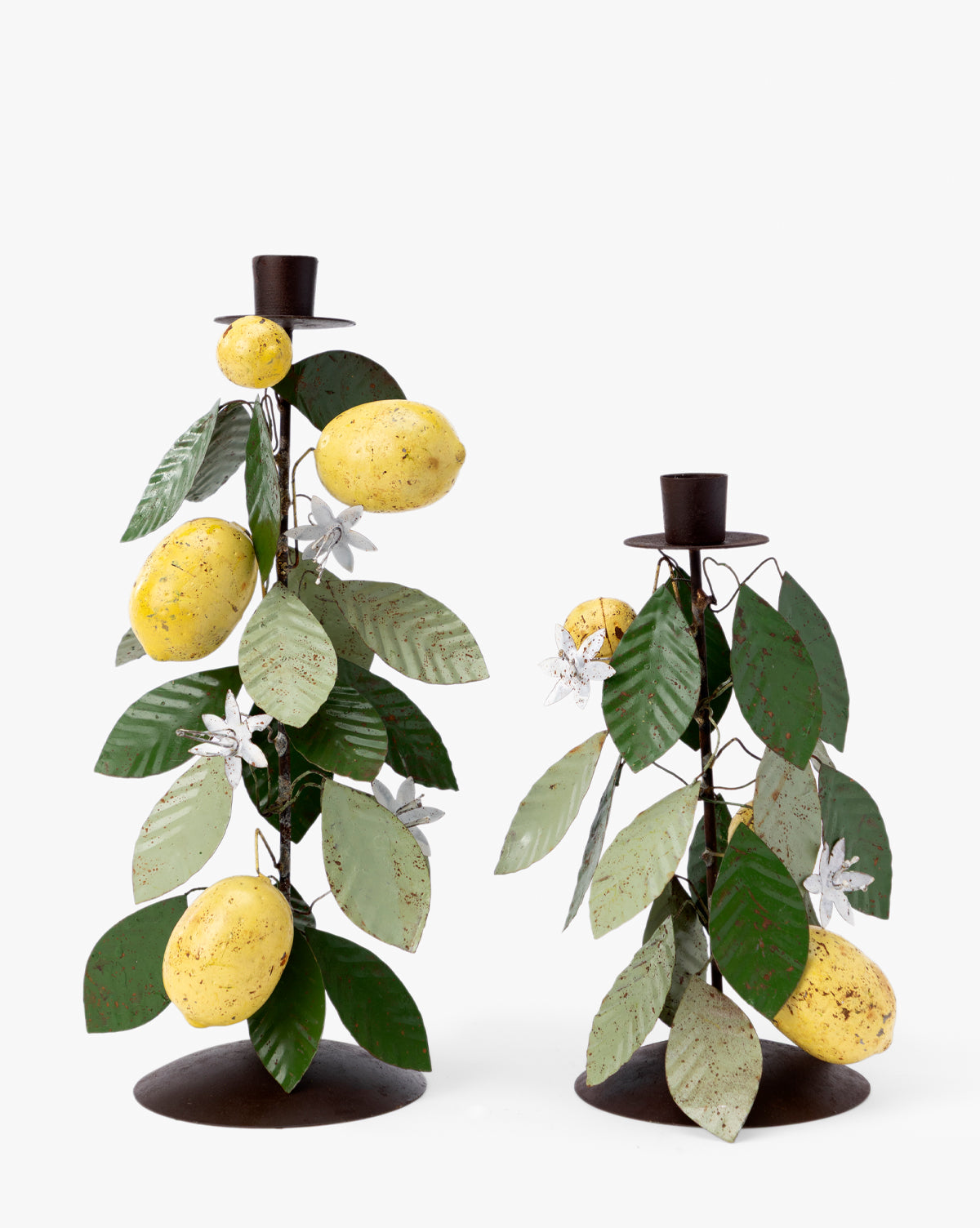 Hand-Painted Toleware Taper Holders (Set of 2)