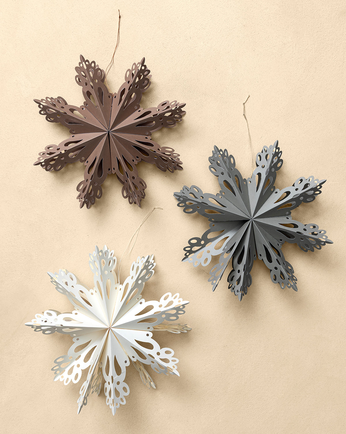 Handmade Assorted Recycled Paper Snowflakes (Set of 3)