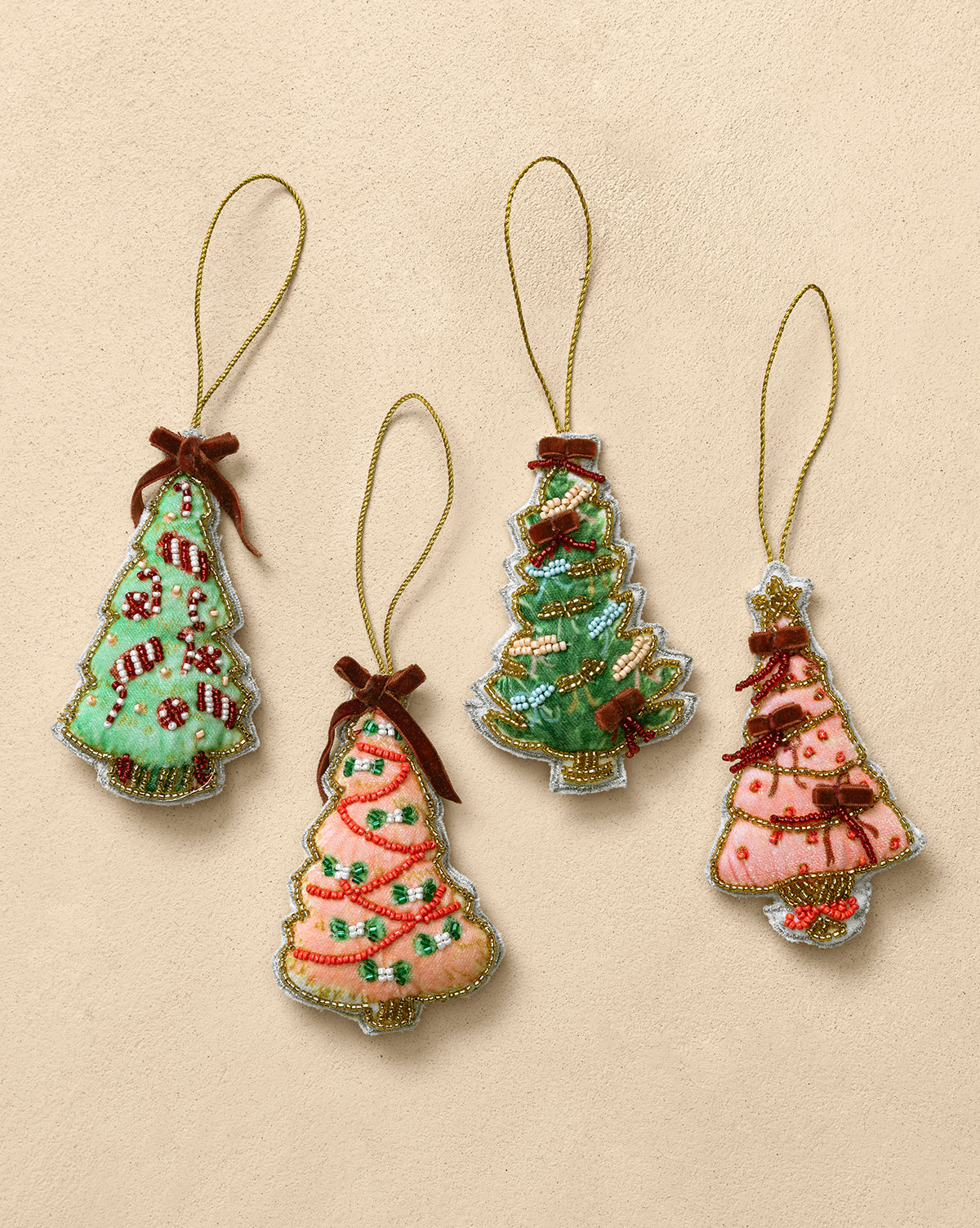 Handmade Beaded Christmas Trees (Set of 4)
