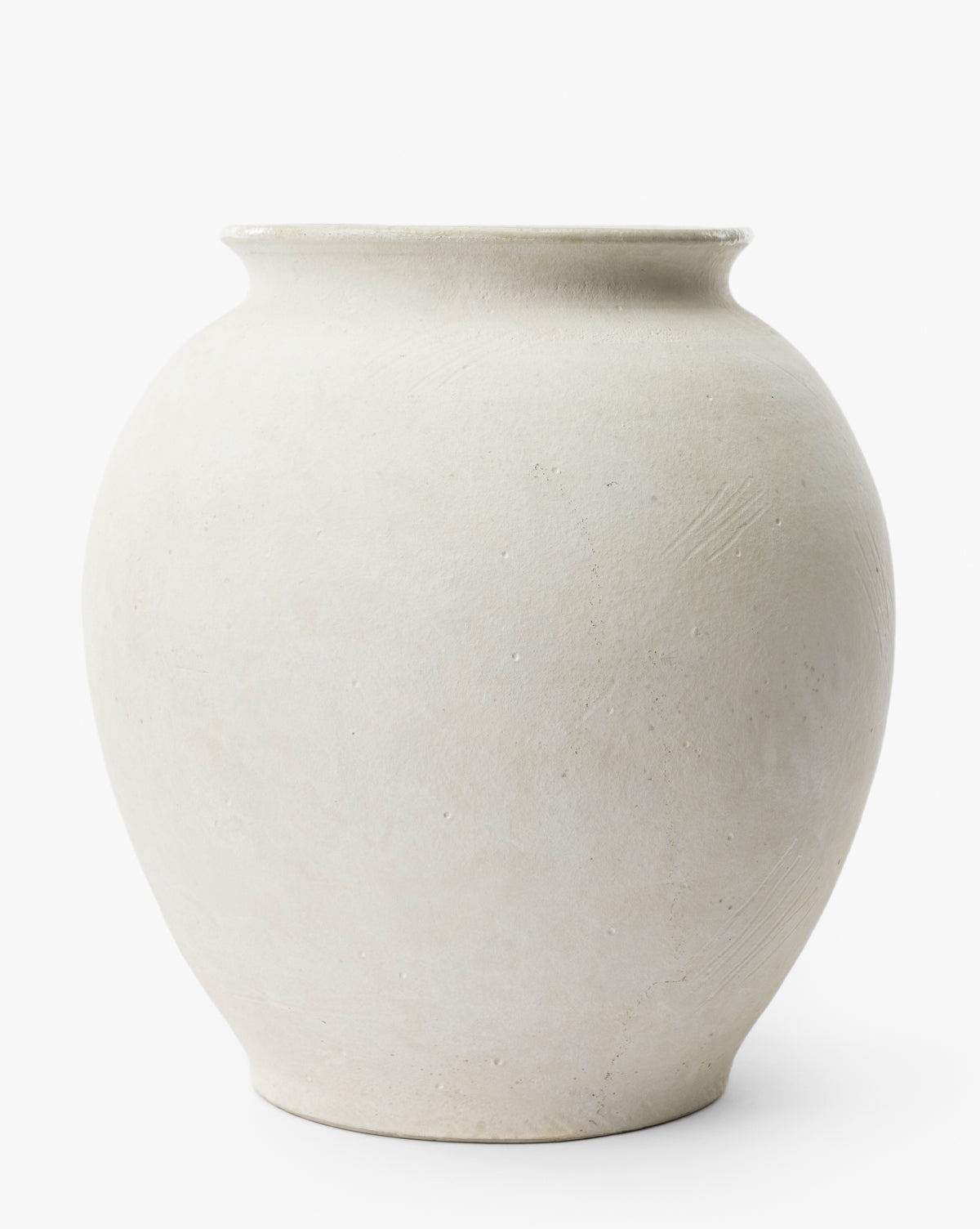 The Isla Terracotta Vase features a large, round shape with an organic texture, wide body, and narrow flared rim—perfect for enhancing your home decor against a plain white background, by McGee & Co.