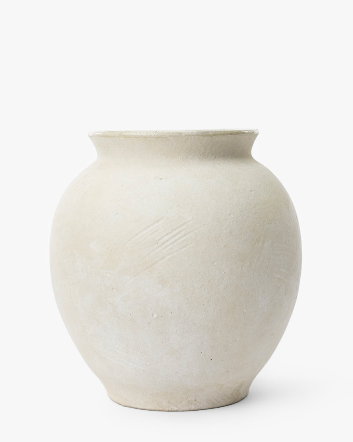 The Isla Terracotta Vase is a round, off-white vase with a wide body, narrow flared rim, and organic texture—ideal for enhancing your home decor against a plain white backdrop, by McGee & Co.