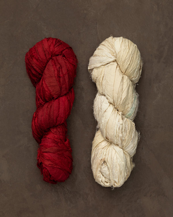 Burgundy Recycled Torn Silk Ribbon