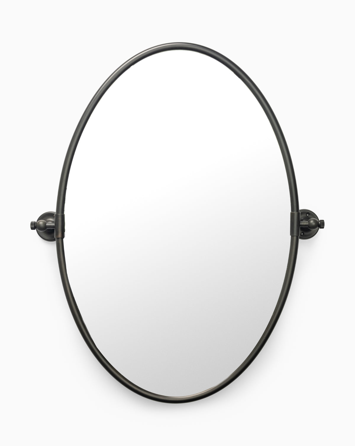 The Kitson Oval Mirror features a thin, dark metal frame with side brackets and is displayed against a plain white background, by McGee & Co.