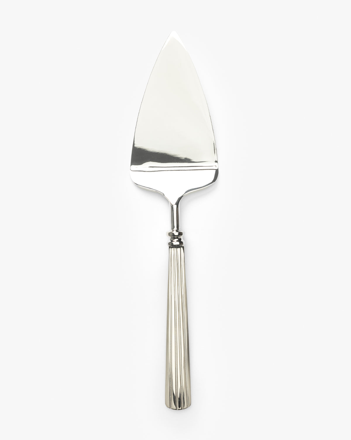 The McNully Pie Server is a stainless steel pie server featuring a pointed, triangular blade and ribbed handle, displayed on a plain white background by McGee & Co.