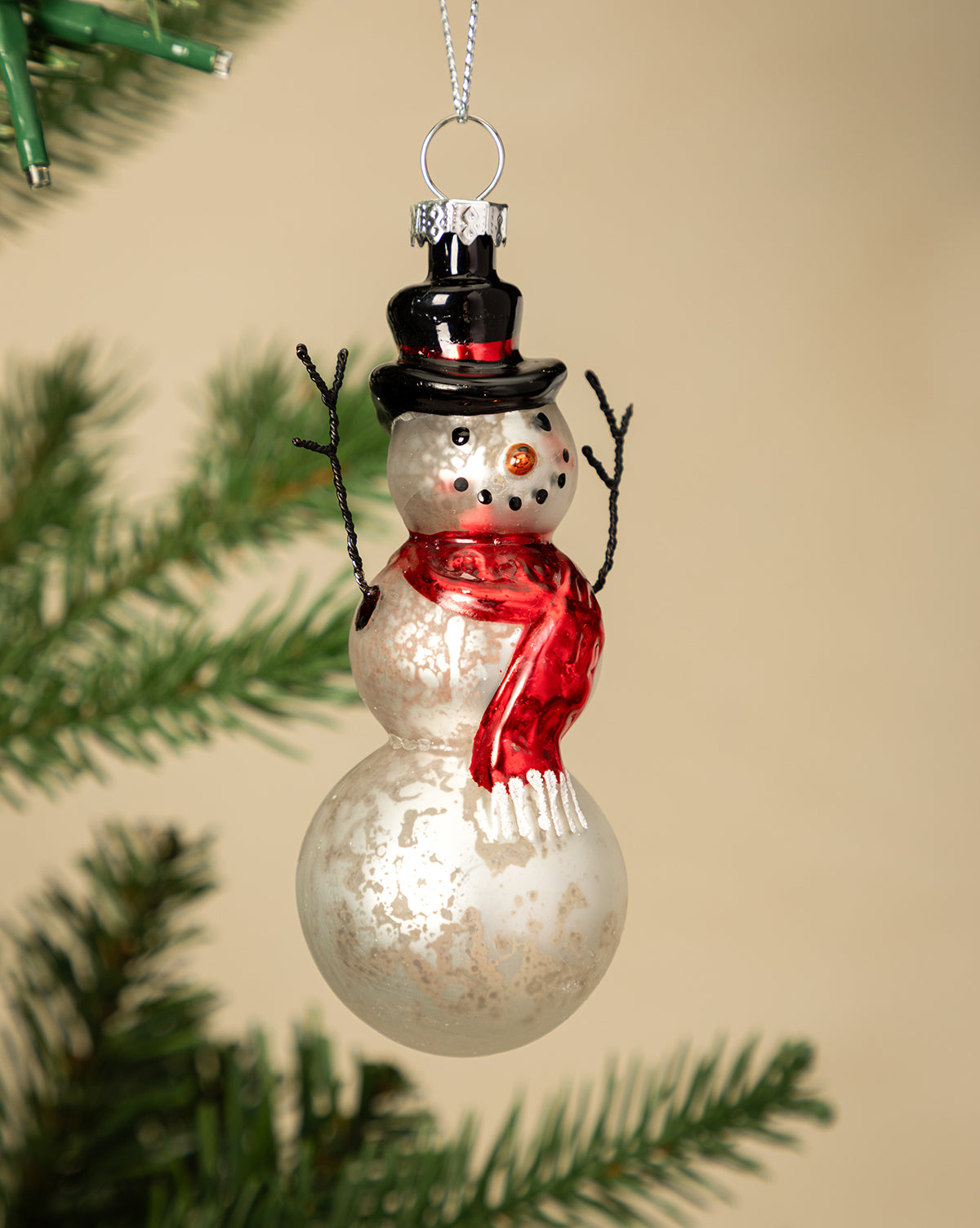 Mercury Glass & Wire Snowman Ornament