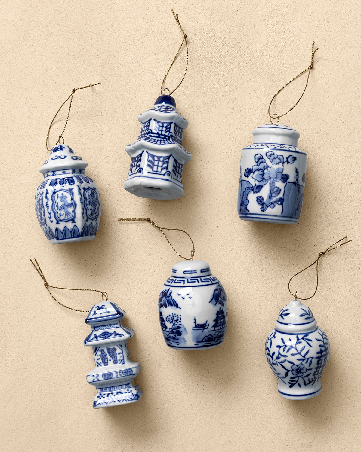 Stoneware Ginger Jar Ornaments (Set of 6)