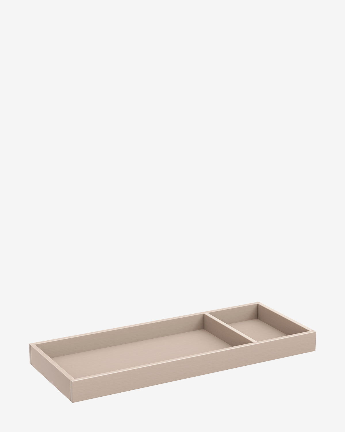 The Universal Wide Removable Changing Tray, a rectangular beige organizer with two compartments for baby essentials, is displayed on a white background by McGee & Co.