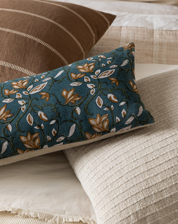 Teal Lotus Floral Pillow Cover