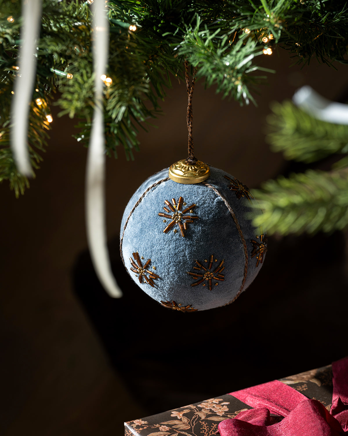 4" Embroidered Velvet Baubles (Set of 3)