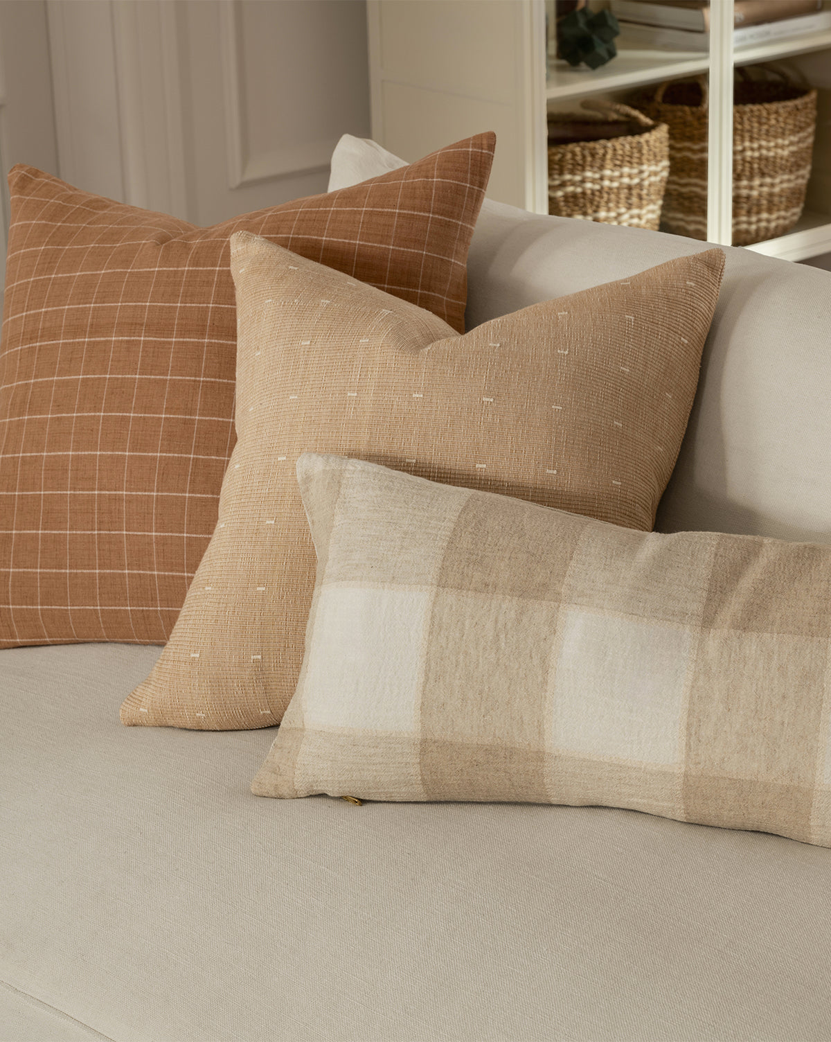 Vintage Khaki & White Pillow Cover