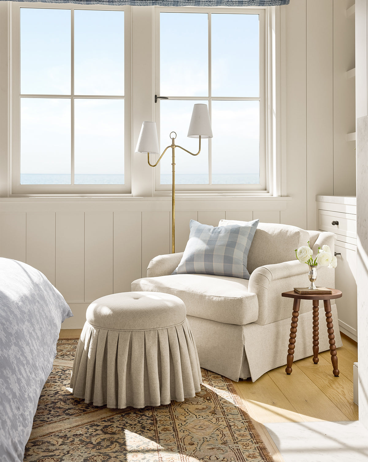 Lucille Skirted English Roll Arm Lounge Chair