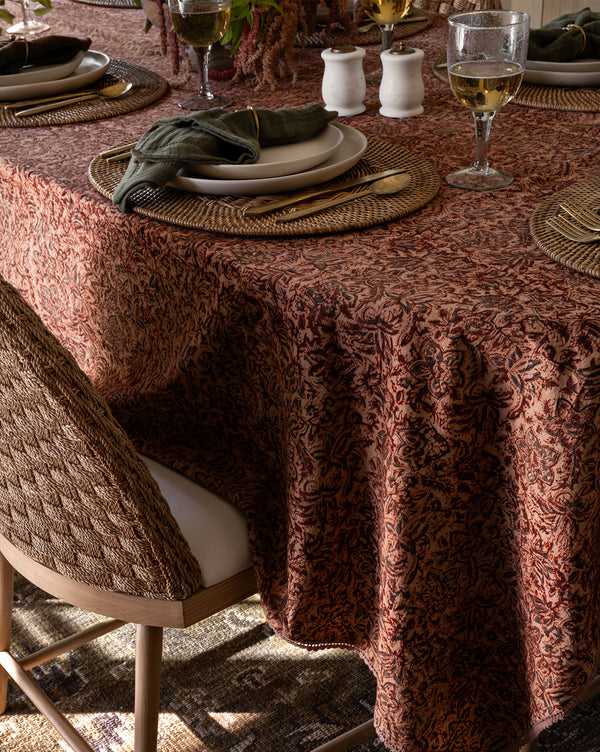 christmas tablecloth, thanksgiving tablecloth, block printing